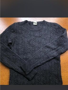 J. Crew Dark Charcoal Grey Wool Blend Cable Knit Crewneck Sweater XS